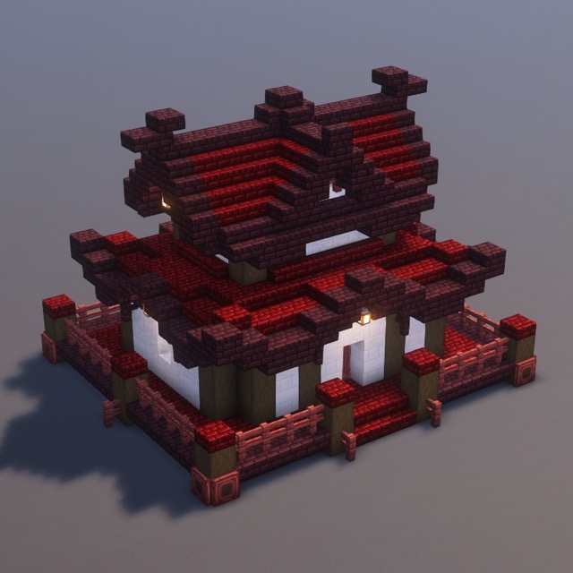 How to build Red Japanese Temple in Minecraft