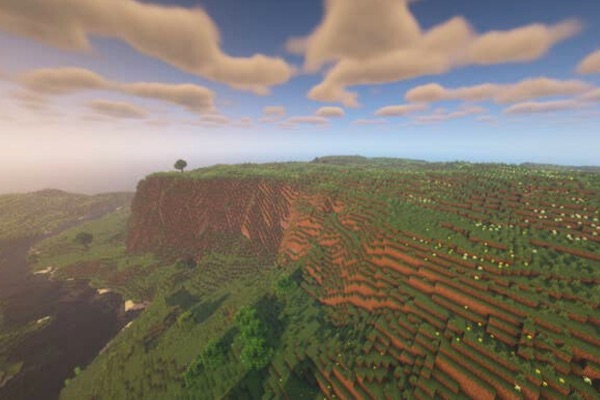 Flat Building Meadows Minecraft Java seed with open grass area and winding rivers